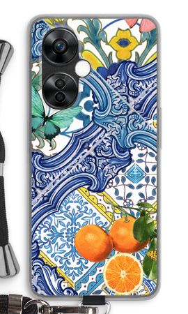 Blaue Fliesen und Orangen