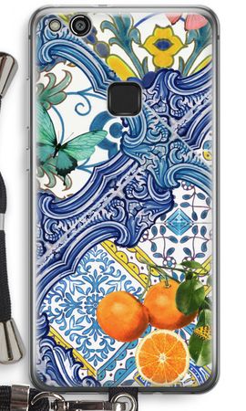 Blue tiles and oranges