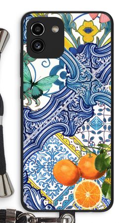 Blue tiles and oranges