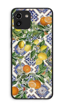 Blue tiles, lemons and oranges