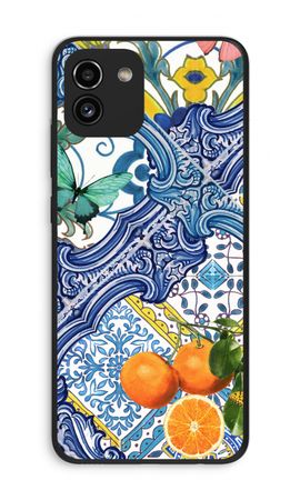 Blue tiles and oranges