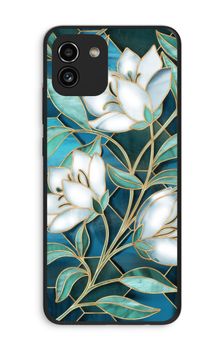 Flores azules de vidriera