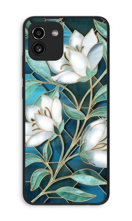 Blue stained glass flowers