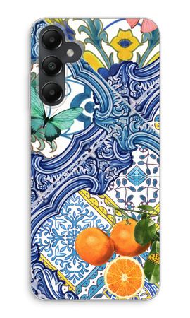 Blue tiles and oranges