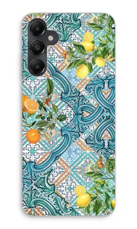 Blue tiles, lemons and oranges