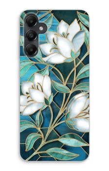 Blue stained glass flowers