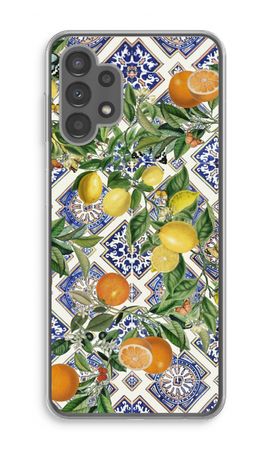 Blue tiles, lemons and oranges