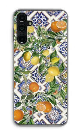 Blue tiles, lemons and oranges