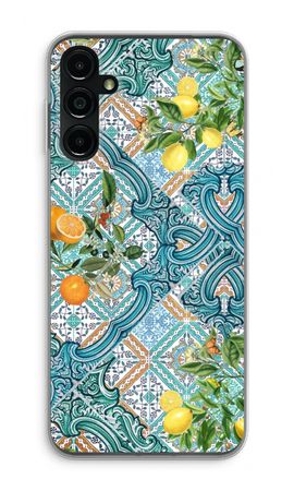 Blue tiles, lemons and oranges