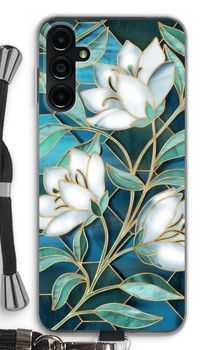 Blauwe glas-in-lood bloemen