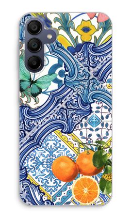 Blue tiles and oranges