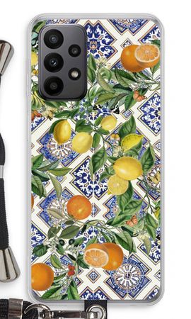Blue tiles, lemons and oranges
