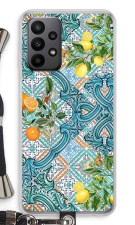 Blue tiles, lemons and oranges