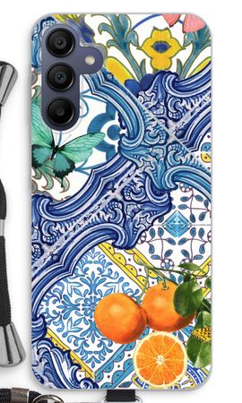 Blue tiles and oranges