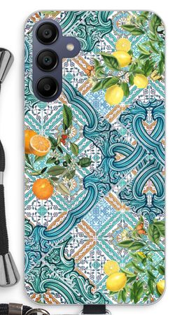 Blue tiles, lemons and oranges