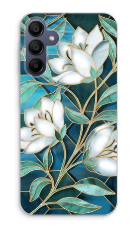 Fleurs en vitrail bleu