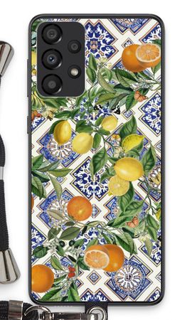 Blue tiles, lemons and oranges