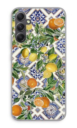 Blue tiles, lemons and oranges