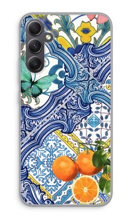 Blue tiles and oranges