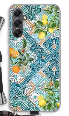 Blue tiles, lemons and oranges