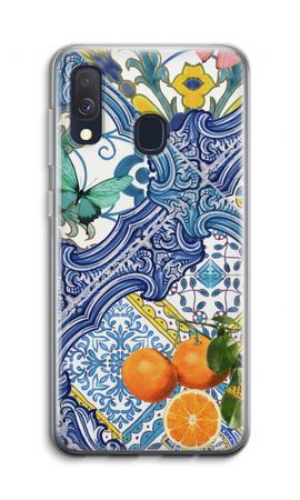 Blaue Fliesen und Orangen