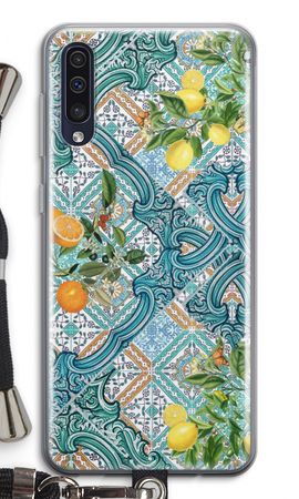 Blue tiles, lemons and oranges