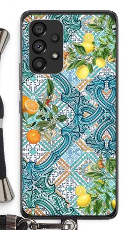 Blue tiles, lemons and oranges