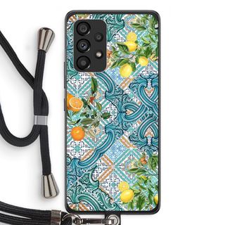 Blue tiles, lemons and oranges