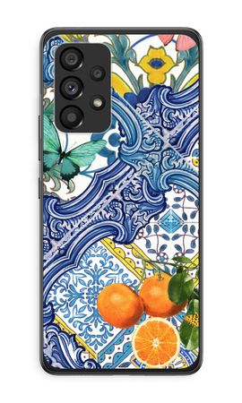 Blue tiles and oranges