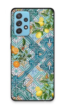 Blue tiles, lemons and oranges