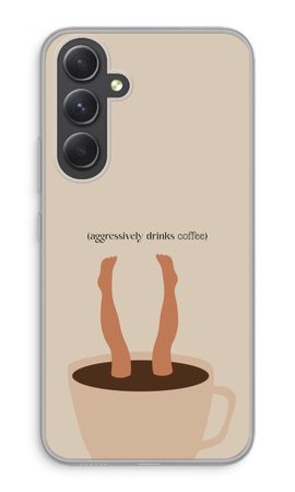 Aggressively drinks coffee