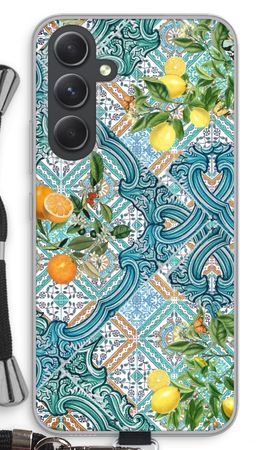 Blue tiles, lemons and oranges