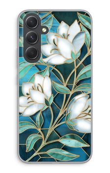 Blue stained glass flowers