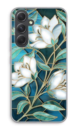 Blue stained glass flowers