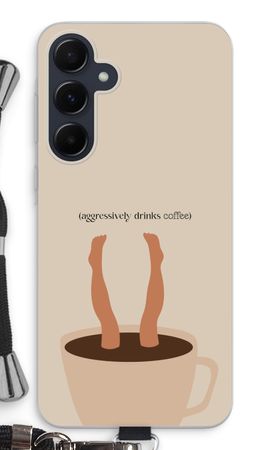 Aggressively drinks coffee