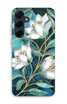 Fleurs en vitrail bleu