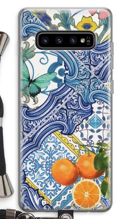 Blue tiles and oranges