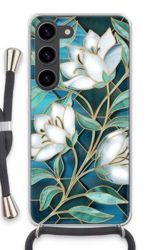 Blauwe glas-in-lood bloemen