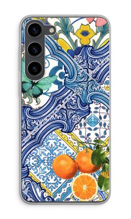 Blue tiles and oranges