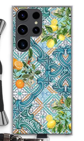 Blue tiles, lemons and oranges