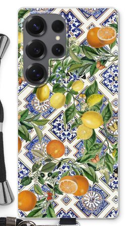 Blue tiles, lemons and oranges