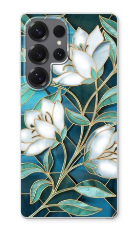 Blue stained glass flowers