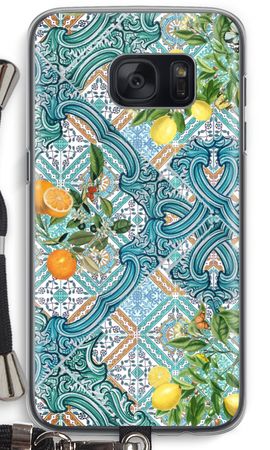 Blue tiles, lemons and oranges