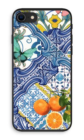 Blaue Fliesen und Orangen