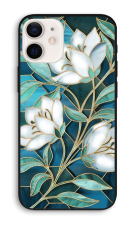 Fleurs en vitrail bleu