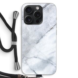 Coque cordon iPhone 15, marbre blanc