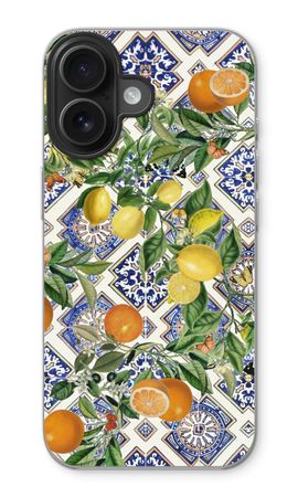 Blue tiles, lemons and oranges
