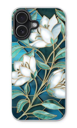 Fleurs en vitrail bleu