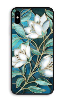 Blauwe glas-in-lood bloemen