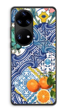 Blue tiles and oranges